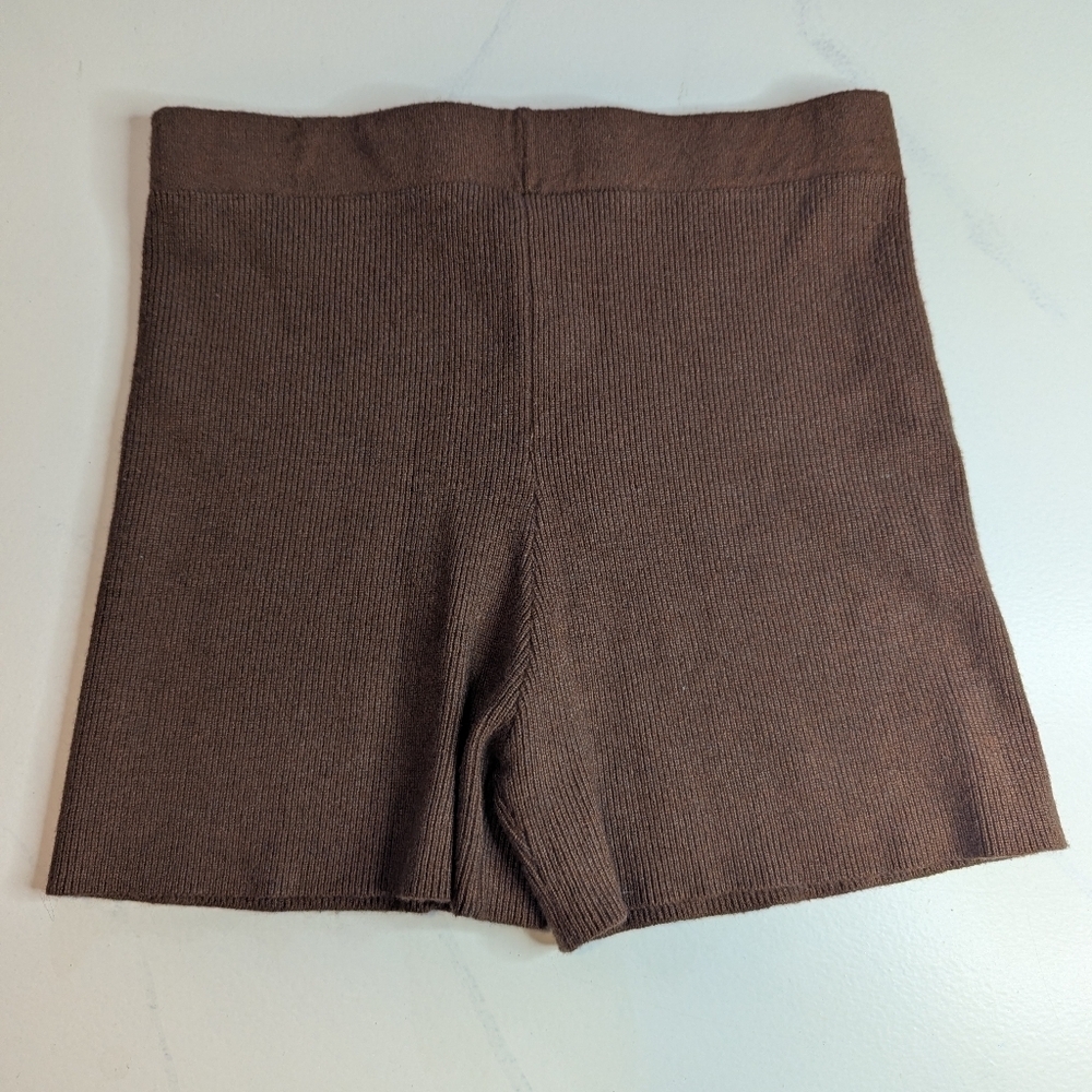 Princess Polly Brown Ribbed Pull-on Elastic Waist Stretch Shorts, Size M/L